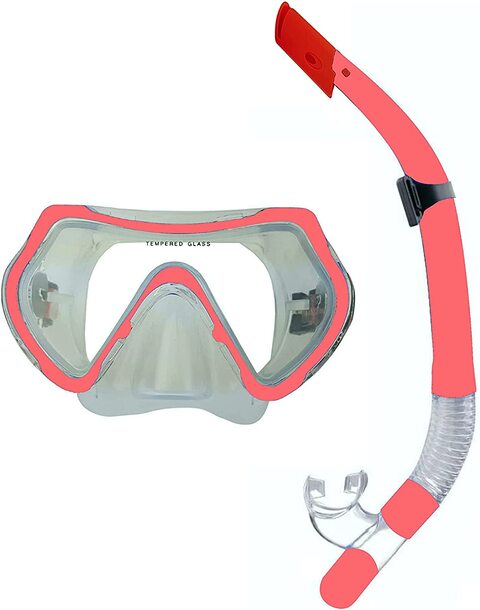 Mask and Snorkel Set, Panoramic Wide View, Anti-Fog Scuba Diving Mask, Easy Breathing and Professional Snorkeling Gear for Adults - Pink