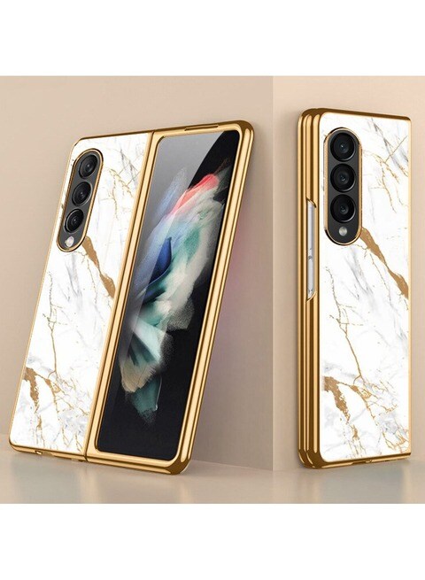 Samsung Galaxy Z Fold 4 Case Luxury Plating Cover with Built-in Screen Protector Glass Hybrid Full Body Protection Flip Cover