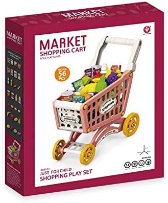 Home Supermarket Shopping Trolley Cart Toy Pretend Play Food Accessories Grocery Cart for Kids