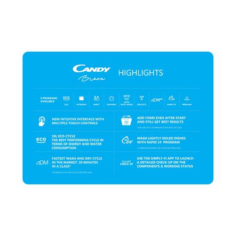 Candy Brava Dishwasher - CDPN 2D360PX-19 - 13 Place settings - Inox - 9 Programs - WiFi+BT - Zoom 39 Minutes Quick Cycle - Add Dish - 5 Digit Display