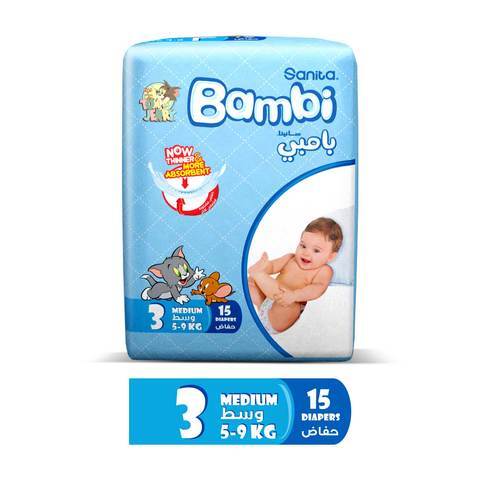 Sanita Bambi Diaper Medium Size 3 5-9kg 15 Count