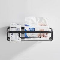 9999 Adhesive Bathroom Shelf Organizer Shower Caddy Kitchen Spice Rack Bathroom Toilet Paper Holder Paper Rack Paper Tissue Box Wall Mounted No Drilling (Rx08-Black)