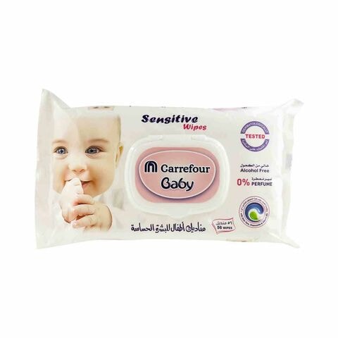 Carrefour Sensitive Baby Wipes White 56 countx4
