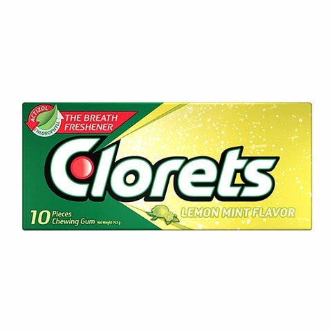 Clorets Lemon Mint Flavoured Chewing Gum - 10 Count - 12 Pieces