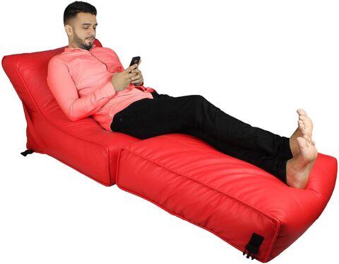 Deep Sleep Bean Bag Bed Chair Sofa Bed Leather Wallow Filp - Out Lounger Relaxing Bed Chair Relaxer Ideal For Hostels Hotel Hospitals (Red)