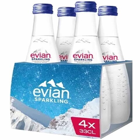 Buy Evian Sparkling Mineral Water 330ml x Pack of 4 in Kuwait