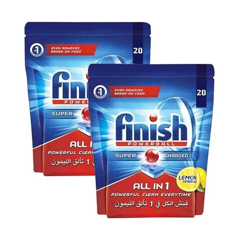 Finish Powerball All-In-1 Max Lemon Dishwasher Tablets Red 20 countx2