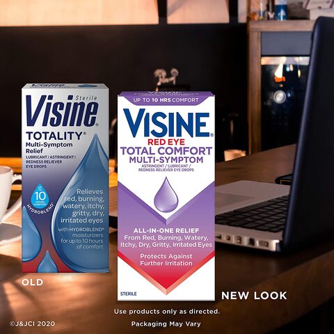 Visine Red Eye Total Comfort Multi-Symptom Eye Drops, All-In-One Astringent, Lubricant &amp; Redness Reliever Eye Drops For Irritated, Dry, Burning, Watery, Itchy, Red, Gritty Eyes, 0.5 Fl. Oz