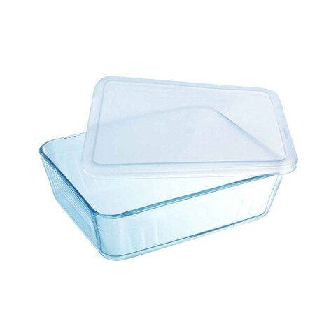 Pyrex Rectangular Dish With Plastic Lid - 0.8 Liter- Blue