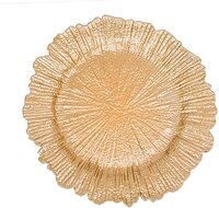 13in Gold Charger Plates Plastic Reef Plate Chargers for Dinner Plates Wedding Elegant D&eacute;cor Place Setting (6 Piece Gold)