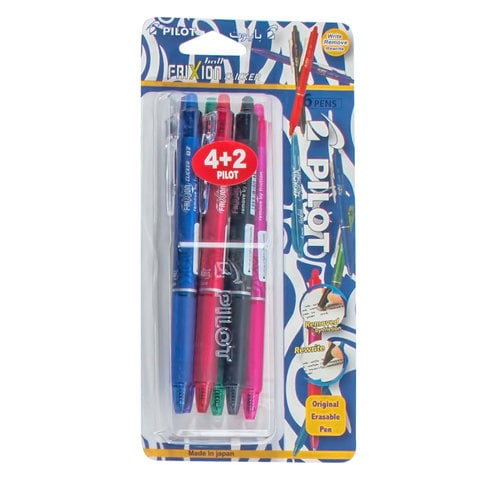 Pilot Frixion Clicker Erasable Roller Ball Pen Multicolour 0.7mm 6 PCS