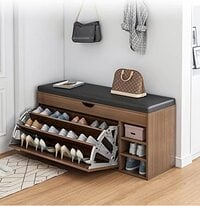 Uaejj Wooden Shoes Rack Bench With Shoe Changing Stool Foldable Seat Shoe Rack Cabinet Nonwoven Fabric Cover Closet Shoes Rack Organizer Multi Function Storage Organizer Shoes Rack (80X34X53cm, Brown)