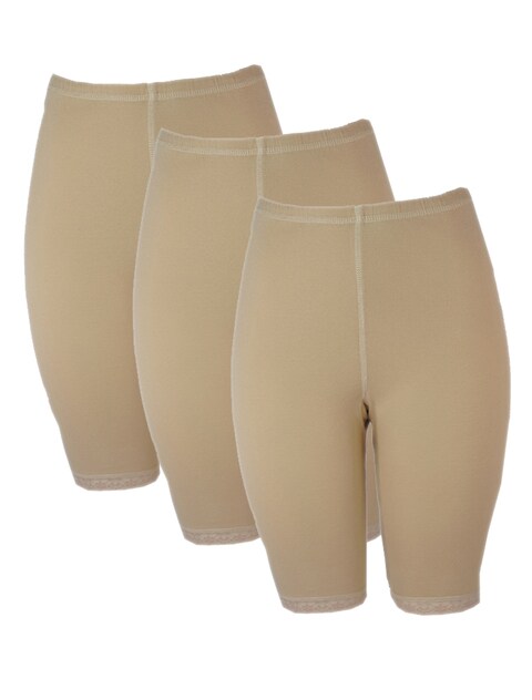 3- Pieces Short Legit Shorts inner Cotton 100% with Elasticized Waistband Women Beige M