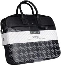 Levelo Belfort Saffiano Laptop Bag With LVL Signature Logo, Saffiano &amp; PU Leather -Water Resistant Material - Black