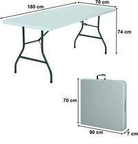 Heavy Duty Multipurpose Folding Table Portable Plastic Folding Table Picnic Dining table Centerfold Ideal for Crafts Outdoor Events Light and Durable Convenient Carry Handle (L180 x W70 x H74 CM)