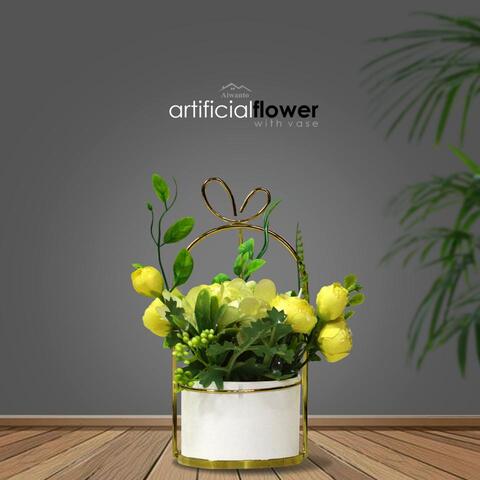Aiwanto Flower vase Decorative Flower With Vase  Tabletop Decoration  Home Decor Piece(3Pcs)