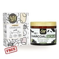 Alif Naturals Charcoal Face &amp; Body Scrub For Men &amp; Women, Tan Removal &amp; Glowing Skin, Exfoliation, Unclogs Pores, Removes Dirt &amp; Impurities, Suitable For All Skin Types, SLS &amp; Paraben Free, 100ml