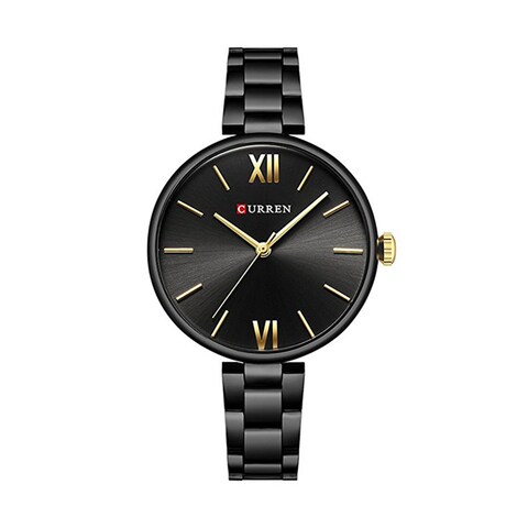 Curren - 9017 Quartz Movement Round Dial Stainless Steel Strap Waterproof Women Wristwatch - Black