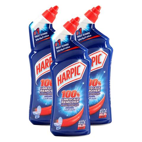 Harpic Original Lime Scale Remover Liquid Toilet Cleaner 750ml x Pack of 2 + 1 Free