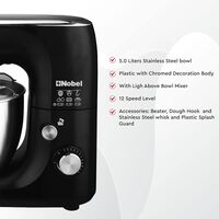 Nobel Bowl Mixer Powerful 600W Food Processor With 5 Litre Capacity And 8 Speed For Effortless Mixing And Easy Cleaning NBM50 Black 1 Year Warranty