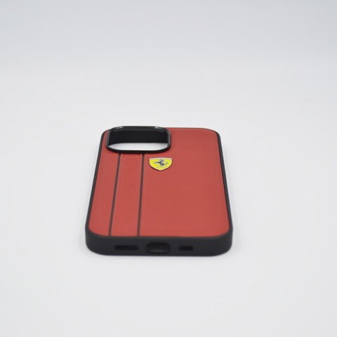 Ferrari Genuine Leather Hard Case With Debossed Stripes Iphone 13 Pro Max Red