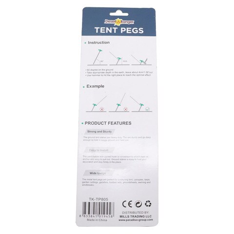 Desert Ranger Steel Tent Peg Silver Pack of 4