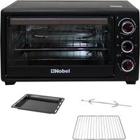 Nobel 18 Litres Electric Oven With 3 Knob Control And 60 Minutes Timer With Bell, 100 - 250 Degrees Temperature Control &amp; Stainless Steel Handle, Heat Resistant Tempered Glass NEO20 Black