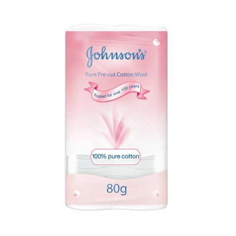 Johnson&#39;s Pure Pre-Cut Cotton Wool White 80g Pack of 12
