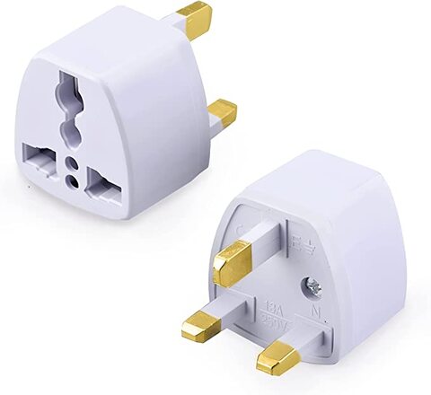 Universal Power Plug for UAE/KSA/UK/HK, 3 Pin Travel Adapter, Power Converter Socket for US/AU/JP/CN - (Pack of 2)