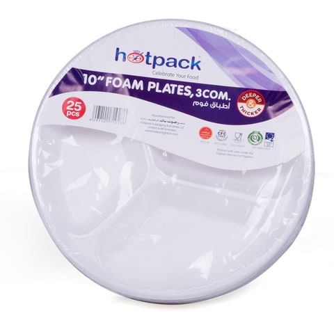 Hotpack - Round Foam Plate 10 Inch - 3Comp - 25Pcs