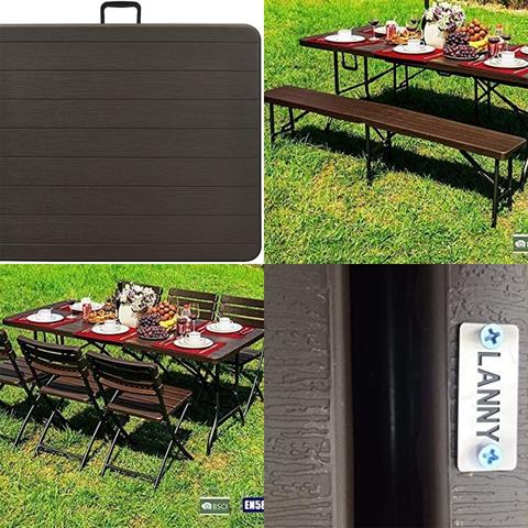 LANNY Wooden Design Folding Table SZK180BROWN for Buffet Party Picnic Stuff Indoor Outdoor