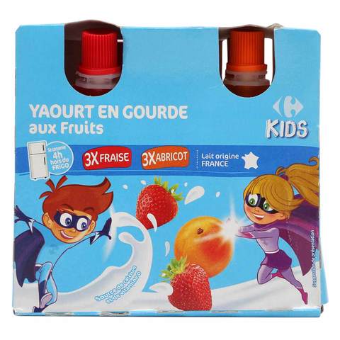 Carrefour Kids Strawberry And Apricot Yoghurt 90g Pack of 6