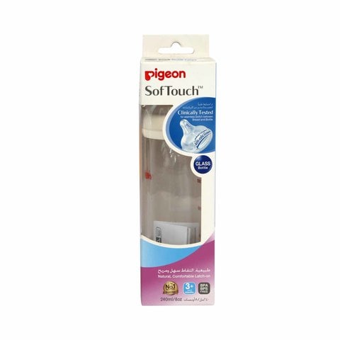 Pigeon Softtouch Peristaltic Plus Wide Neck Glass Bottle 240mL