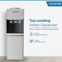 Krome Top Loading Water Dispenser, Hot, Cold And Normal Water, Floor Standing, Made With Stainless Steel Tank And Food-Grade Silicone Gel Tube, Child Lock For Hot Water, Silver &amp; Black, KR-WDTL 3TB