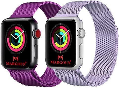 MARGOUN for Apple Watch Band 45mm 44mm 42mm Stainless Steel Metal Strap Milanese Loop Alloy Replacement for iWatch Series 7/SE/6/5/4/3/2/1 (38mm/40mm, Purple/Lavender)