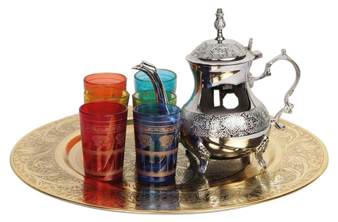 HOME MOROCCAN TEAPOT WITH 6 GLASSES &amp; TRAY TO1399-I
