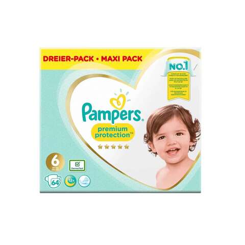 Pampers Premium Protection Diapers, Size 6, 13+Kg, 64 Baby Diapers