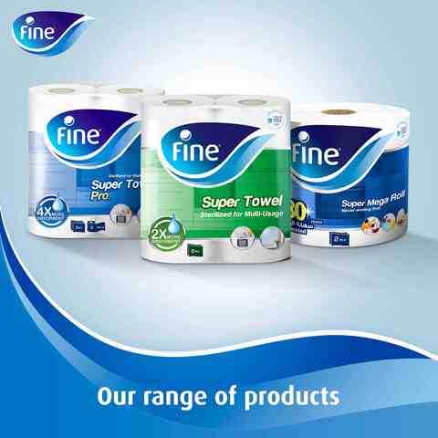 Fine Super Towel Pro Highly Absorbent Sterilized &amp; Half Perforated Kitchen Paper Towel 3 Plies Pack of 8 Rolls. New &amp; Improved