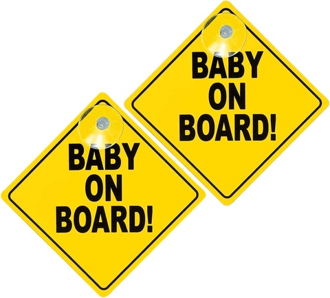 Rubik Baby on Board Car Sign, 2pcs Kids Safety Warning Sign with Suction Cup for Car Rear Window, Reflective Vehicle Car Signs (12x12cm)