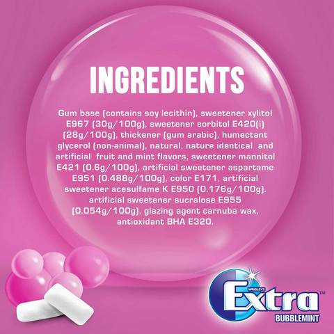 Wrigley&#39;s Extra Bubblemint Sugar Free Gum 14g