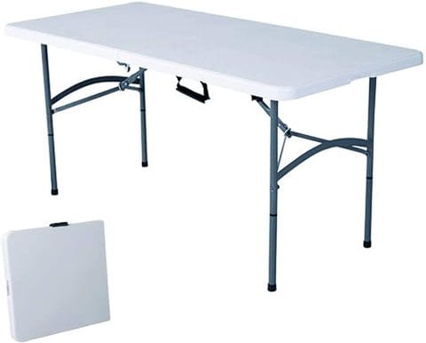 Idealt - Multipurpose Rectangle Table| 4ft Fold-in-Half Portable Plastic Picnic Table | Indoor Outdoor Portable Folding Plastic Dining Table for Picnic, Party, Camp w/Handle and Lock (White, 4)
