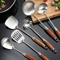 LIYING Cooking Utensils Set,7pcs 304 Stainless Steel Kitchen Utensils Set with Holder,Heat Resistant Wooden Handle Kitchen Tools