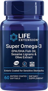 Life Extension Super Omega-3 Epa/Dha Sesame Lignans &amp; Olive Extract - Ifos 5-Star Rated Fish Oil Fatty Acids Supplement Pills For Heart &amp; Brain Health &ndash; Gluten-Free, Non-Gmo &ndash; 60 Softgels