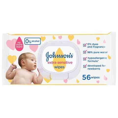 Johnson&#39;s Baby Wipes Extra Sensitive 98% pure water pack of 56 wipes