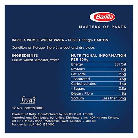 Barilla Integral Fusilli Pasta 500g