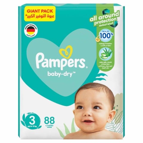 Pampers Aloe Vera Taped Diapers, Size 3, 6-10kg, Giant Pack, 88 Diapers &nbsp;