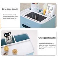 Aiwanto Plastic Tissue Box (Blue) And 5 Pack Disposable Face Towel Desktop Tissue Holder Plastic Tissue Box