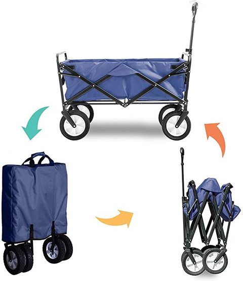 COOLBABY-Folding Shopping Hand Cart Trolley,Folding Wagon ,For Outdoor/Festivals/Camping,Dark Blue