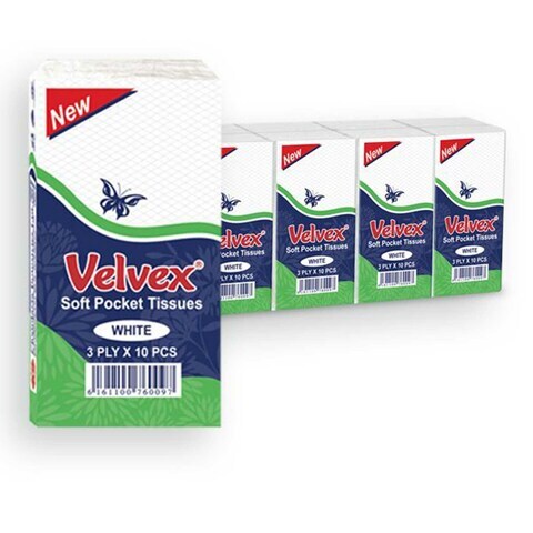 Velvex White Pocket Tissues 10&#39;s x 10