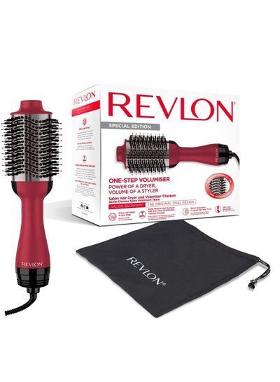 REVLON
RVDR5279UKE Salon One-Step Hair Dryer and Volumizer with Titanium Coating and Travel Case- Cherry red